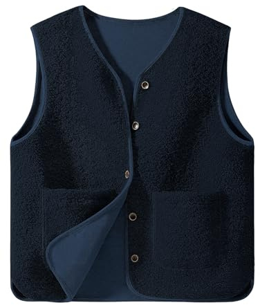 CMTOP Gilet Donna Gilet da Teddy Pile Senza Maniche Autunno Inverno Casual Smanicato Gilet in Pile Corta Leggero Comodi Gilet Scollo a V con Tasche(Blu Navy,M)