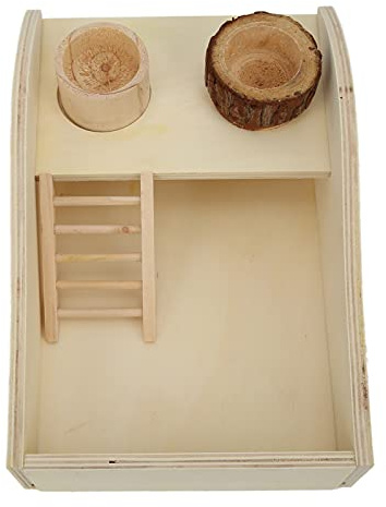 Qcwwy Hamster Sand Bath Box, Feeder Bowl for Dwarf Syrian Hamster Gerbil Rat, Detachable Climbing Ladder, Wooden Dig Room, Little Pet Stress Relief, Shiny Skin, Durable Wood Sandbox