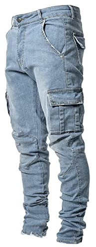 Jean Slim Homme Droit- Salopette Jeans Multi-Poches Élasticité Classiques Casual Moulant Chic Pants Léger Doux avec Fermeture Éclair Comfortable Grande Taille Streetwear Pantalon 2025