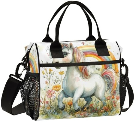 Boccsty Horn Unicorn Rainbow Kids Reusable Lunch Box Boys Girls Insulated Lunch Bag Women Men Cooler Tote Bag Organizer Meal Prep for School Office Picnic M
