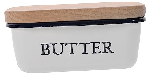 Boîte à Beurre Émaillée Carrée avec Couvercle en Bois | Beurre et Fromage, Conservation Fraîcheur, Usage la Cuisine et Hôtel, Design Unique
