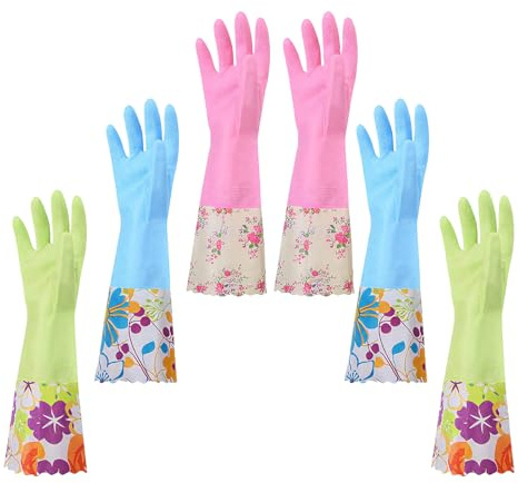 Butyeak 3 Paires Gants de Vaisselle en Caoutchouc, Gant Menage Imperméables, Réutilisables, Antidérapant, avec Doublure en Coton Floqué, Pour Nettoyer la Maison, la Voiture, la Salle de Bain, les WC