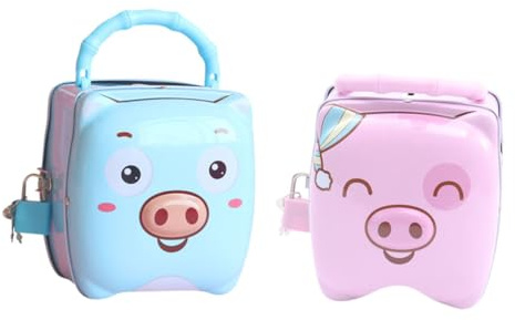 Hucha Cerdito Grande de Hierro Cierre, 2 Piezas para Niños