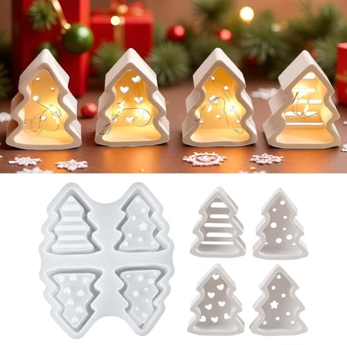 4er Set Silikonformen Gießformen Weihnachten，Silikonformen für Kerzenhalter, Gips & DIY Silikonform Weihnachten – Ideal für Gießen von Kerzen, Gipsfiguren und Bastelprojekte