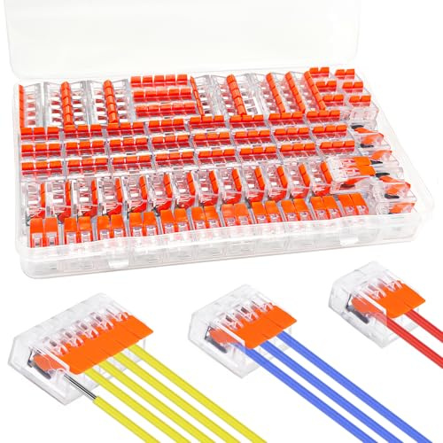 Conectores Electricos Rapidos 76 Piezas, Clemas Electricas con con Palanca de Empuje con Resorte, Fichas de Empalme Electrico 2, 3 y 5 Puertos, Conectores Cables Eléctricos para 0,2-4mm² Cables
