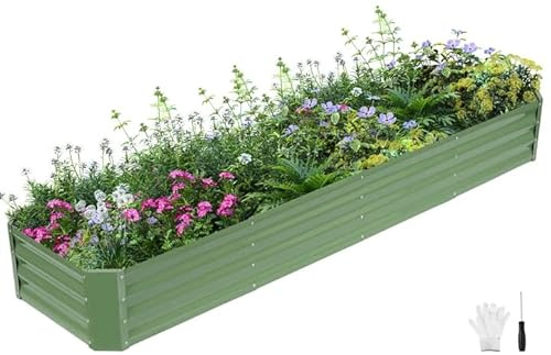 INNO STAGE Galvanized Raised Garden Bed, 244 x 60 x 30cm Large Metal Planter Boxes Outdoor for Growing Vegetables, Herbs, Flowers Steel Plant Raised Garden Bed Kit-Green 1 Pack