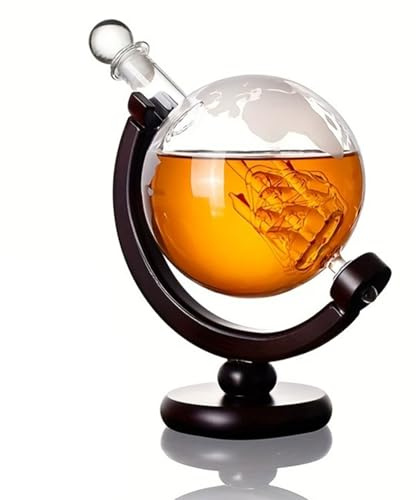 Fcmeavo Globe Whisky Decanter Set with Ship – 850ml Glass Whiskey Decanter & Glasses, Gift for Men/Boyfriend, Whisky & Rum/Brandy/Vodka Wine Carafe, Premium Whiskey Gift Ideas(Combo 1)