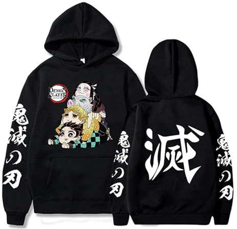 Satdflie Anime Demon Slayer huvtröja med tryck för män och kvinnor Harajuku-tröja med filtärmar unisex casual huvtoppar, Färg/1, S