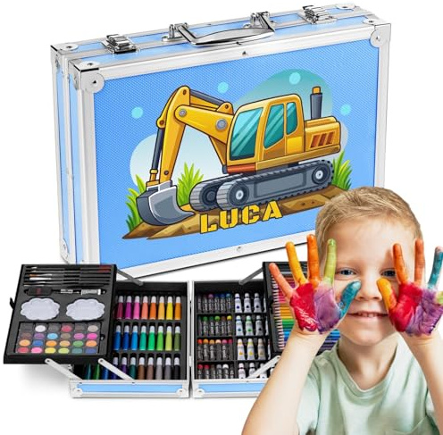 Maverton personalisiertes Kunstset für Kinder - 118-teilig Malkoffer - Buntstifte Koffer Set - Geschenk für Kinder - personalisierte Geschenke zum Kindergeburtstag zu Weihnachten - 34×23×8,5cm