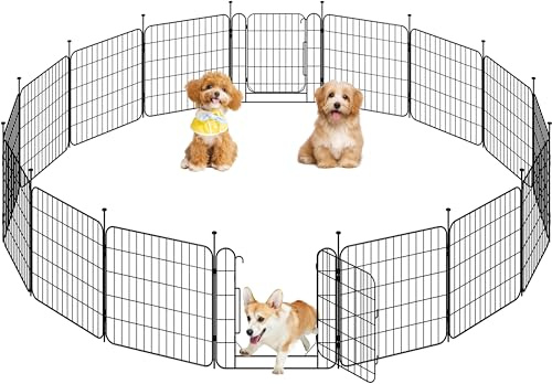 Yaheetech Welpenlaufstall 16-teilig 60 cm hoch | Laufstall mit Tür für Hunde Wohnung und Garten, DIY Hundepark für drinnen und draußen, Faltbares Welpenfreigehege Zaun Gitte