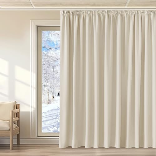 KGORGE Cortinas Termicas Aislantes Frio y Calor Grandes, Cortinas Opacas Bloquea Luz con Fruncidas 1 Pieza para Salon/Dormtiorio/Separador,300x260cm(AnxAl),Beige Claro
