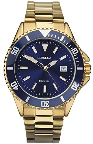 Sekonda Mawson Mens Analogue Watch 40mm dial Gold Case Stainless Steel