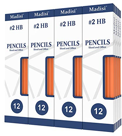 Madisi Wood-Cased #2 HB Pencils, Yellow, Pre-sharpened, 16 Packs of 12-Count, 192 pencils in box