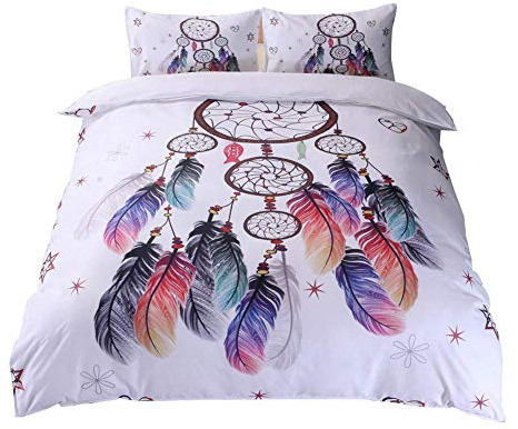 Andrui Bettwäsche Bettbezug Set Weiß Dreamcatcher Traumfänger Bettbezug und Kissenbezug Easy Care Bettwäsche Doppelbett Size 200x200cm