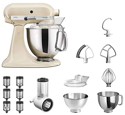 KitchenAid Küchenmaschine Artisan 5KSM175PS Veggie S Paket | mit TOP Zubehör: Gemüseschneider mit drei Trommeln sowie zusätzlichem Raspel und Reibenpaket mit 3 weiteren Trommeln (Creme)