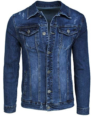 Evoga Giubbotto di jeans uomo casual blu scuro denim giacca giubbino slim fit (XL, Blu Scuro)