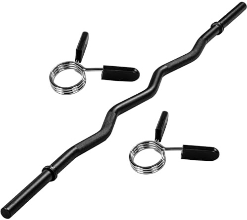 MOVIT Bilanciere Curvo - 30mm, Lunghezza 120 cm (7kg) /130 cm (8 kg), Cromato o Nero, Chiusura a Vite o Clip a Molla - Barra Curva Ez, Curl Bar, Sollevamento, Pesi, Tricipiti, Barbell, Palestra
