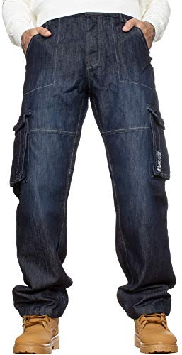 Kruze Mens Designer Combat Trousers Casual Cargo Jeans Work Pants All Waist Sizes, Blue, 32 inches