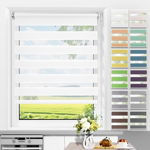 Allesin Doppelrollo Klemmfix ohne Bohren & mit Bohren, Duo Rollos für Fenster und Tür, Klemmrollo Fensterrollo lichtdurchlässig, Sichtschutz und Sonnenschutz, 35x140cm (BxH), Weiß