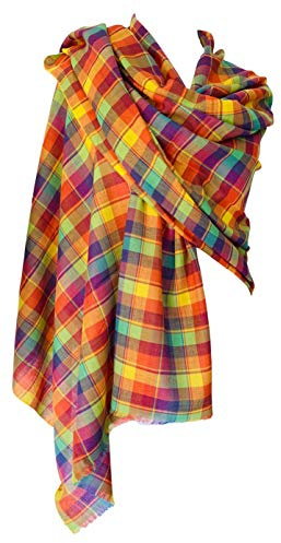 Purple Possum® Schal mit Schottenkaro-Muster für Damen, gelb, orange, grün, Baumwolle, kariert, Pashmina, Fair-Trade-Schal, leichter Schal, Gelb, Orange, Grün, Senf, L