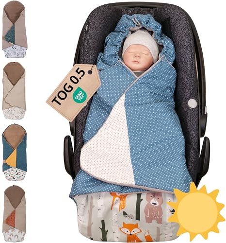 ULLENBOOM Einschlagdecke für die Babyschale Sommer - Atmungsaktiv | TOG 0.5, Oberstoff: 100% Baumwolle, OEKO-TEX zertifiziert, Einfaches öffnen und schließen, Made in EU, Waschbar