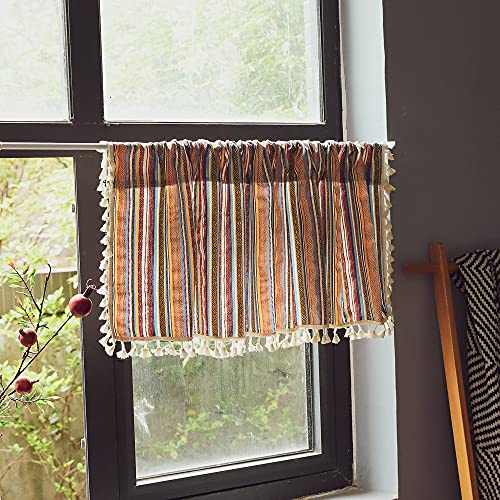 Lsimeru Boho Scheibengardinen Küche Kurz 80cm Bunt Azteken Blickdicht Kurzvorhang Bistrogardine Landhausstil Kleinfenster Kurzgardinen 1 Stück,80x132cm