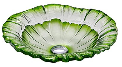 Ksunun Lavabo da Appoggio Lavabo in Vetro Temperato Artistico Lavabo D'appoggio Rotondo Lavabo da Bagno Design Moderno con Valvola di Scarico in Ottone, per Bagno e Toilette,Verde