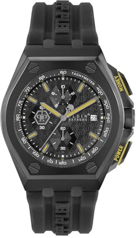 Philipp Plein Plein Extreme Uhr für Herren in der Farbe Schwarz mit Armband aus Silikon, Wasserdichtigkeit: 5 bar, Gehäusedurchmesser: 44 mm, PWGAA0221
