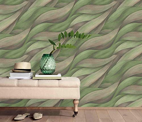 Erismann 10257-07 Papier peint non tissé Tapisserie Murale Motif vagues chic et décontracté Vert brun rouge