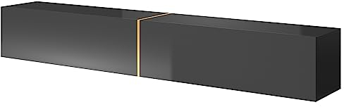 Selsey TV Schrank Board Sideboard Fernsehtisch Fernsehschrank 200 cm Hängend Schwarz Gold Bisira