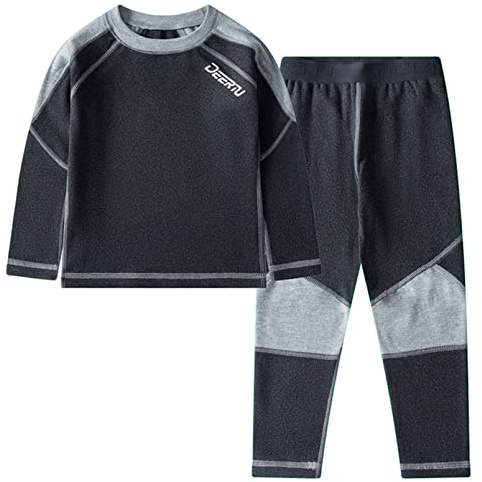 inhzoy Set di Biancheria Intima Termica Traspirante per Bambini Ragazzi Intimo Termico Caldo Inverno Completo Due Pezzi Maglietta Maglia Manica Lunga e Pantaloni Leggings Grigio D 2-3 Anni