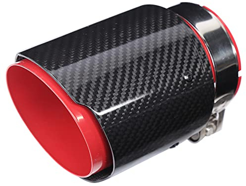 Tubo de Escape para Automóvil, Punta de Escape Universal Garganta Trasera Tubo Rojo de Fibra de Carbono Brillante Recto Entrada de 3.1 Pulgadas Salida única de 4 Pulgadas