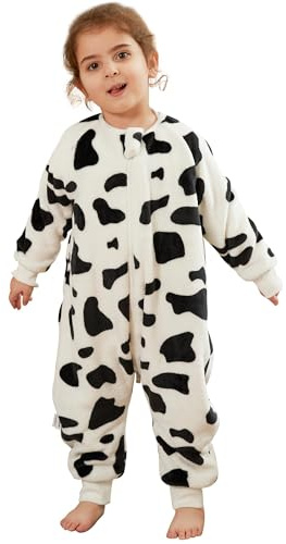 COOKY.D Pigiama Unisex Bambini e Bambine in Flanella con Maniche Lunghe Sacco Nanna con Piedi per Neonati con Cerniera Tripla Coperta Indossabile da Cartone Animato.Mucca 18-24 Mesi