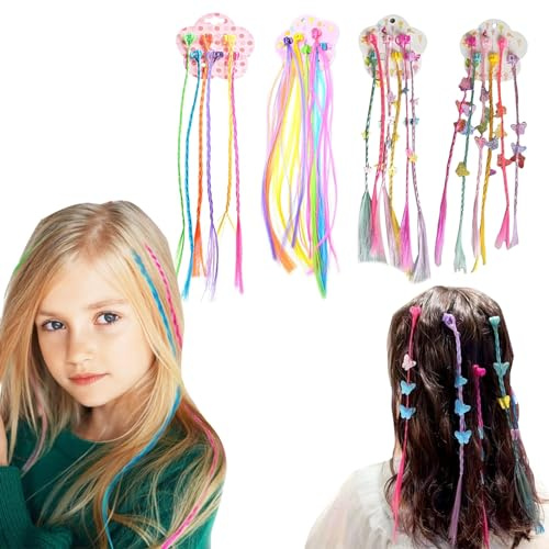 EULAPGOE 36 Piezas Extensión De Cabello De Colores para Niños Extensión De Cabello De Colores con Clips Accesorios De Cabello para Niñas Mechas De Cabello De Colores Mechas