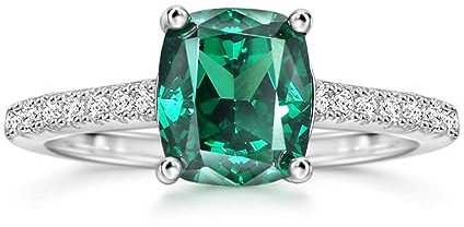 Michooyel S925 - Anillo de compromiso de circonita cúbica de corte cojín de 1,5 quilates para mujer, anillo de boda de diamante verde, anillo de promesa, anillo de boda de plata de ley, Q, Piedra