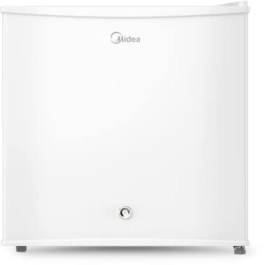 Midea MDRD86FGE01 - frigorifero a porta singola con porta reversibile, ripiano per bottiglie da 2 l, design intelligente con manico incassato con serratura, il miglior frigorifero compatto per piccolo