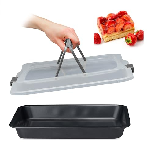 Relaxdays Teglia con Coperchio, Pirofila Rettangolare, Casseruola Portatorte Manici, 3in1, LxP 40,5 x 32,5 cm, Grigio