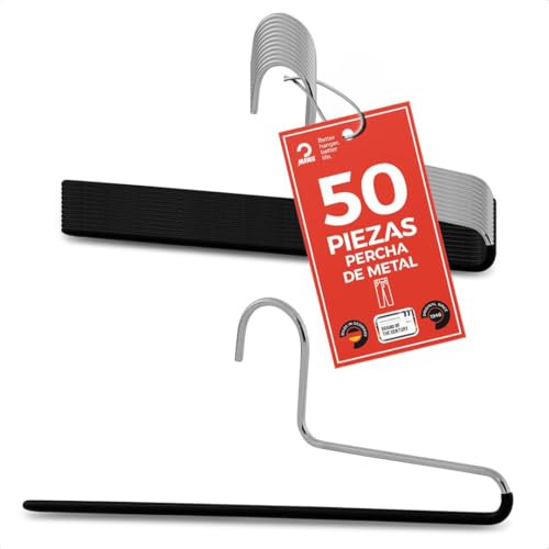 MAWA Hosenbügel, Set mit 50 platzsparenden Kleiderbügel, ideal für Jeans, Stoffhosen und Anzughosen, mit antirutschbeschichtetem Steg, 35 cm, Schwarz
