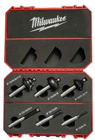Milwaukee Fräsersatz für Oberfräsen 12 mm, 6-tlg., Wolframcarbid, Gerader Schnitt, 2 Fluten