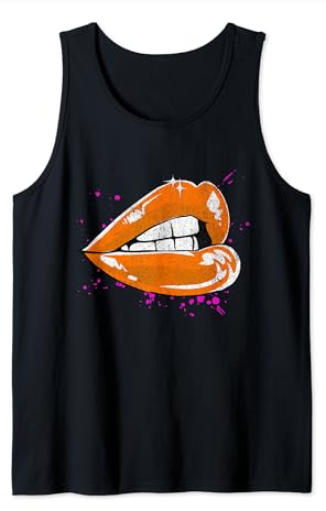 Große Lippen mit orangefarbenem Lippenstift, 80er Jahre 1980er Valentinstag Tank Top