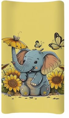 BYCHECAR Elefant Sonnenblume Wickelauflage Abdeckung für Baby Komfort Windel Wechseln Tisch Pad Abdeckungen Weiche Atmungsaktive Wickelunterlage Blätter Abdeckung Gelb AI039BZA8-2