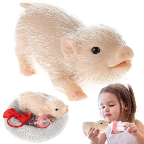 PandaHug Silicone Pet Pig Toy, 6Inch Mini Soft Lifelike Silicone Pig Doll Cute Miniature Reborn Piggy Toys with Accessories for Boys Girls Home Decor Gift