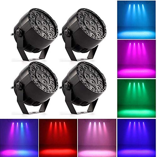 COMETX LED-steglampa RGBW-projektor lyser automatiskt disco-ljus med 12 st LED-ljud 12 W för DJ Party Pub KTV bröllopsklubb, paket med 4 lampor
