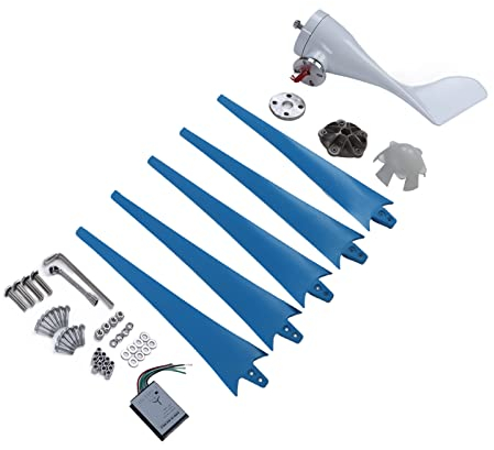 300W Windgenerator-Kit Wind, Windturbine Windmühlengenerator Solar Solar 5-Blatt-Kleinwindturbinen mit Controller Blaue Windgeneratoren für den Heimgebrauch (DC12V)