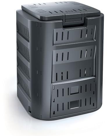 Compostiera Compogreen | 320 Litri | 70x70x80 cm | Nero | in Plastica | per Giardino Compostaggio Rifiuri Organici