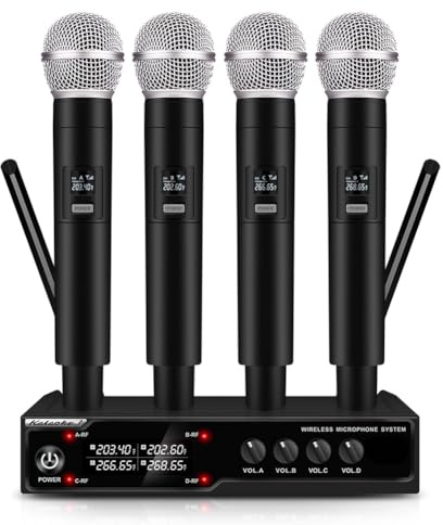 Qyrugcxs VM304 Audio Microfonico Wireless A 4 Canali Microfono Portatile Portata 80M per Karaoke Canto Set Portatile Spina UE