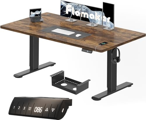 Flamaker Höhenverstellbarer Schreibtisch 160 x 80 cm mit 18 mm Tischplatte | Elektrisch Höhenverstellbarer Bürotisch mit Memory-Funktion, Computertisch mit Kabelwannefür Büro und Homeoffice, Braun