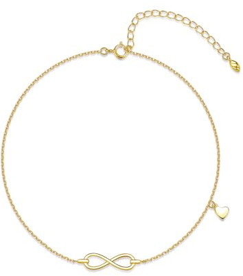 Deyanse fotkedjor för kvinnor illber, Infinity hjärta/hjärta fotkedja, 925 sterlingsilver fotlänk för kvinnor, sommar strand fotled armband fotspänne, vattentät fotsmycke justerbar – 22 5 cm,