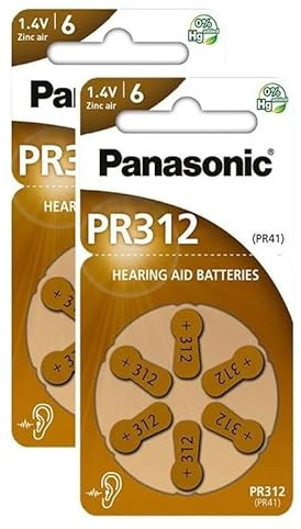 PANASONIC Confezione da 2 blister da 6 batterie Zinc Air PR312 per apparecchi acustici