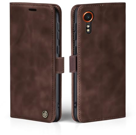LBH Handyhülle für Samsung Galaxy Xcover7 in Dunkelbraun mit Karten- und Geldfach Smartphone Hülle mit Standfunktion Flip Case Schutzhülle Magnetverschluss Vintage